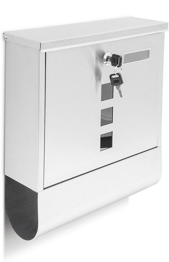 Relaxdays Brievenbus rvs edelstaal met krantenhouder - Muurbrievenbus - Wandmodel