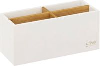 5five Organizer bamboe en wit hout 4 vakken | Bureau bakje met vakjes | Make up opberger 21 x 8 x 9 cm