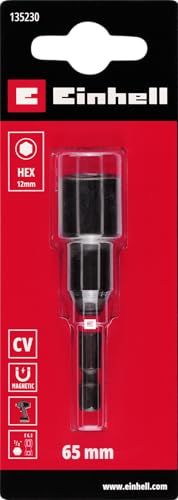 Einhell Magnetische impact-zeskantige dopsleutel met 1/4 inch E 6,3 schacht, 12 mm, chroom vanadium, torsiezone, permanente magneet, rode gekleurde ring