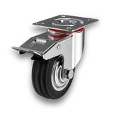 Zwenkwielen met rem, geluidsarme zwenkwielen van rubber, voor steekwagens, zware lasten, elektrische apparaten, werkbanken (160 mm, 1)