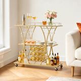 VEVOR Multifunctionele barwagen, keukenwagen met 3 etages, flessenhouder, bekerhouder, planken van gehard glas, woonkamer, eetkamer, 1000 x 350 x 940 mm, goudkleur