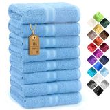 NatureMark Set van 8 Handdoeken - 100% Katoen - Absorberende en Duurzame Handdoeken, Maat 50×100 cm, Lichtblauw