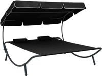 Prolenta Maison Exclusive - Ligbed met zonnedak en kussen, zwart