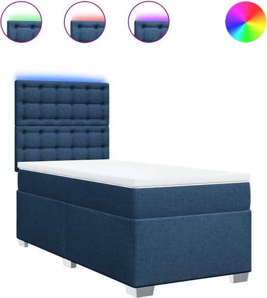 vidaXL Boxspring met matras stof blauw 90x200 cm