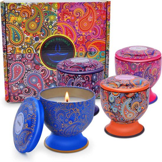 Sham's Art Geurkaarsen Geschenkset - 4 stuks - Diverse Geuren en Kleuren - Aromatherapie