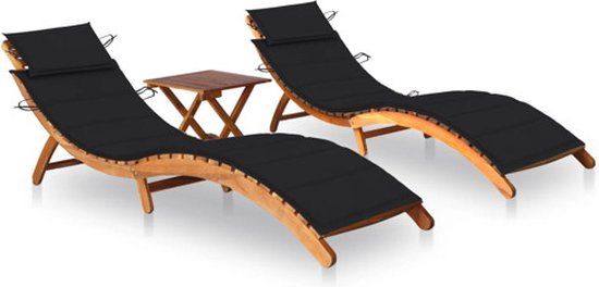 vidaXL Ligbedden 2 st met tafel en kussens massief acaciahout