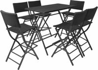 vidaXL 7-delige Tuinset Inklapbaar Staal Poly Rattan Zwart