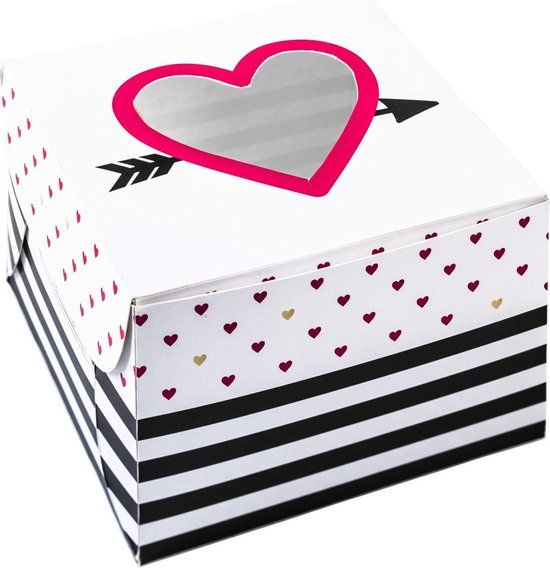 Amscan Cakedoosje Hart - Zwart/Wit - 7.5 x 11.5 cm - 2 Stuks
