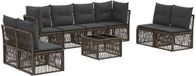 vidaXL Banc de jardin - Set - 9 - pièces - Gris - poly - rotin