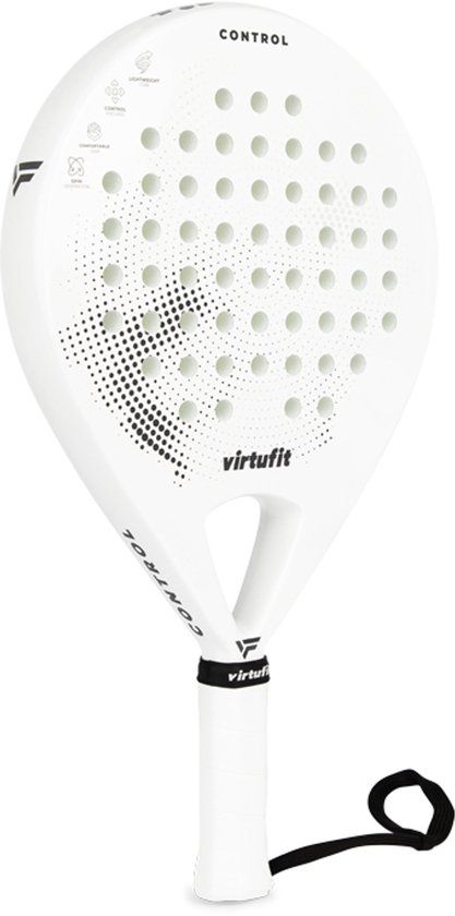 VirtuFit Control Padel Racket - Wit - Zwart - Rond - Beginner - Glasvezel - 365g