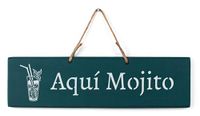 QUALIART Houten bord om op te hangen, decoratie, 38 x 10 cm, blauw, eend "Hier Mojito"