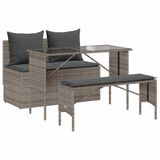 VidaXL 3-delige tuinset met kussens, grijs, polyrotan