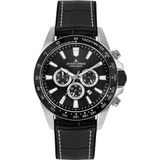 Jacques Lemans 1-2140A Liverpool Heren Polshorloge Quartz Zwart Leer Zilverkleurig Staal