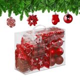 Relaxdays Kerstballen set van 100 - Plastic - Mat - Glanzend - Glitters - Rood