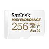 SanDisk MAX ENDURANCE Video Monitoring for Dashcams & Home Monitoring 256 GB microSDXC Memory Card + SD Adaptor 120,000 Hours Endurance , White