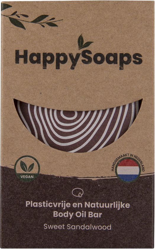 HappySoaps Body Oil Bar - Sweet Sandalwood - Houtig en Zoet Geurend - 100% Plasticvrij, Vegan &amp; Natuurlijk - 70gr