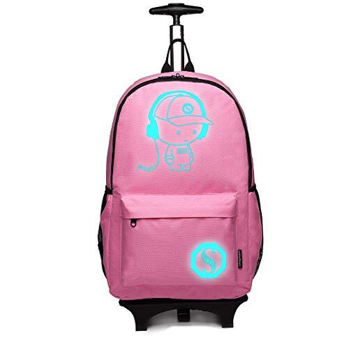 Kono Kinderen Bagage Koffer Lichtgevende Muziek Kids Laptop Rugzak Cabine Wieltjes Reizen Zakelijke Wielrennen Trolley Hand Case 25L (roze)