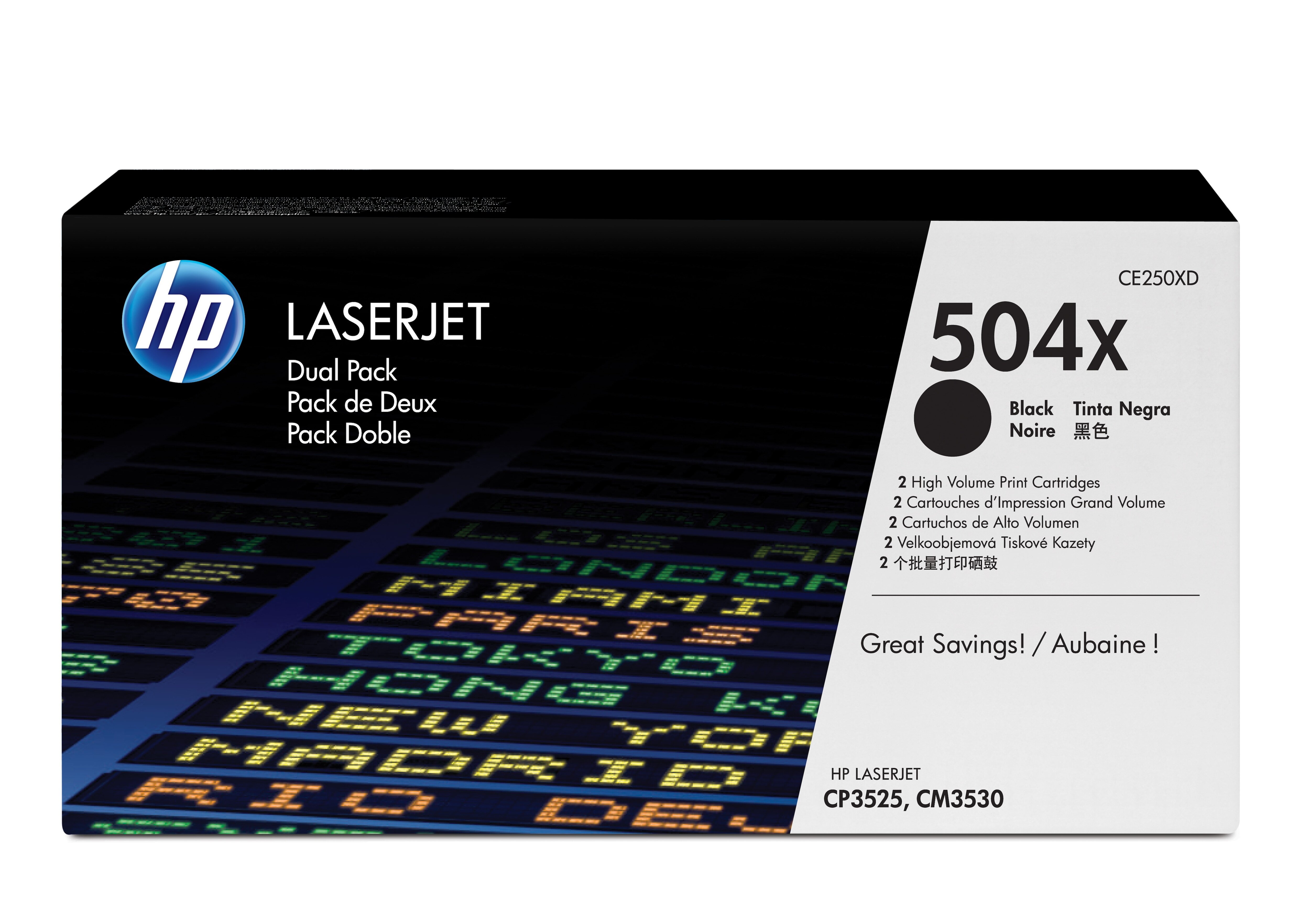 HP 504X originele high-capacity zwarte LaserJet tonercartridge, 2-pack