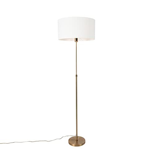 QAZQA - Design Vloerlamp verstelbaar brons met kap wit 50 cm - Parte | Woonkamer | Slaapkamer | Keuken - Staal Rond - E27 Geschikt voor LED - Max. 1 x 60 Watt