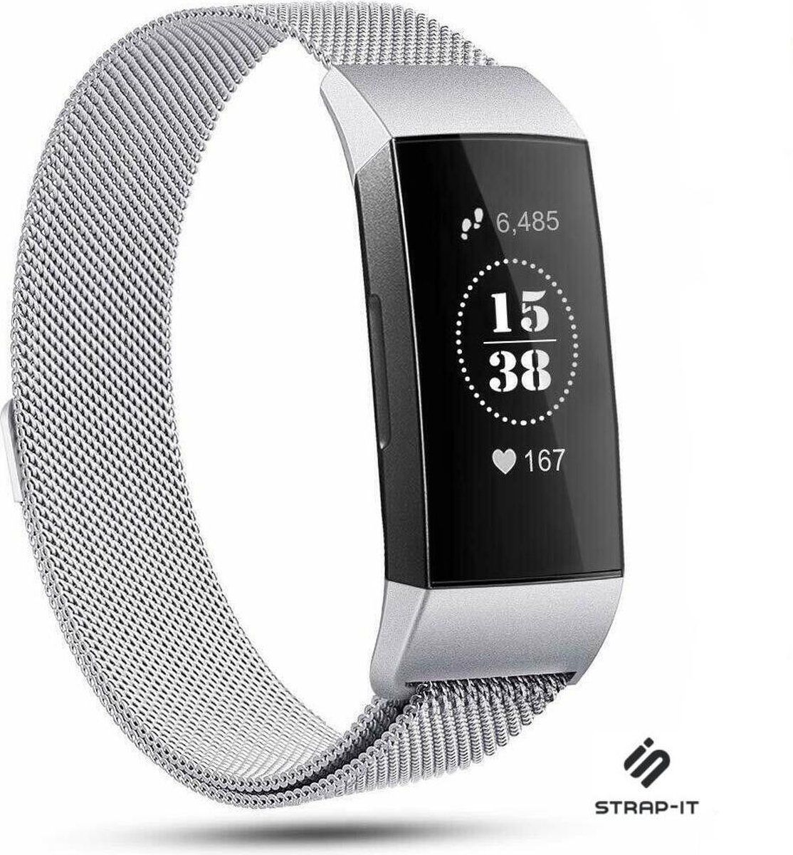 Strap-it Fitbit Charge 4 Milanese band - zilver - Maat: S