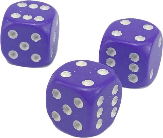 Dobbelstenen set - 12 stuks - 6-zijdig - 16 mm - paars