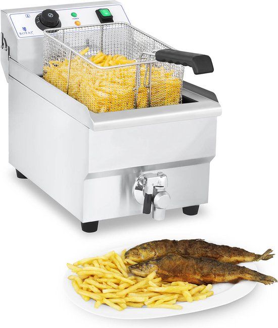 Royal Catering Elektrische Friteuse - 10 L - Met Aftapkraan - 3000W - Zilver