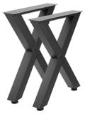 Pieds de table en acier, forme X, 75x60 cm, 2 pièces, noir