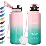 Drinkfles, Sportwaterfles van 1,5 liter met motiverende tijdweergave, gemakkelijk te reinigen filter, voor kantoor, yoga, fietsen, sportschool