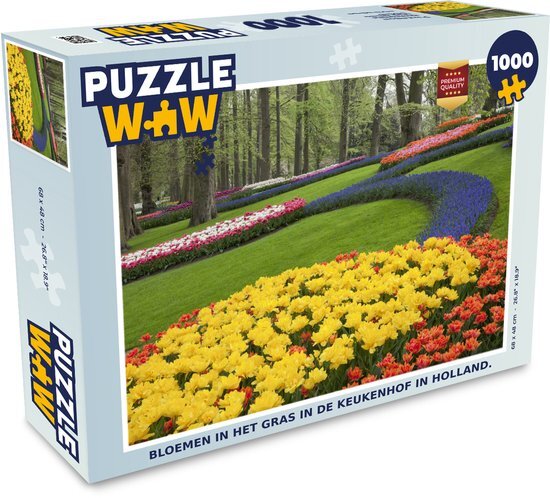 MuchoWow Puzzel Bloemen in het gras in de Keukenhof in Holland. - Legpuzzel - Puzzel 1000 stukjes volwassenen - Sinterklaas cadeautjes - Sinterklaas voor grote kinderen