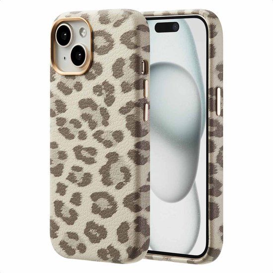 Selencia Sabi Backcover Panterprint met MagSafe voor de Apple iPhone 15 - Soft Ivory