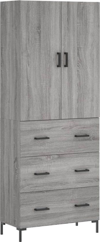 vidaXL Hoge kast 69,5x34x180 cm bewerkt hout grijs sonoma eikenkleurig