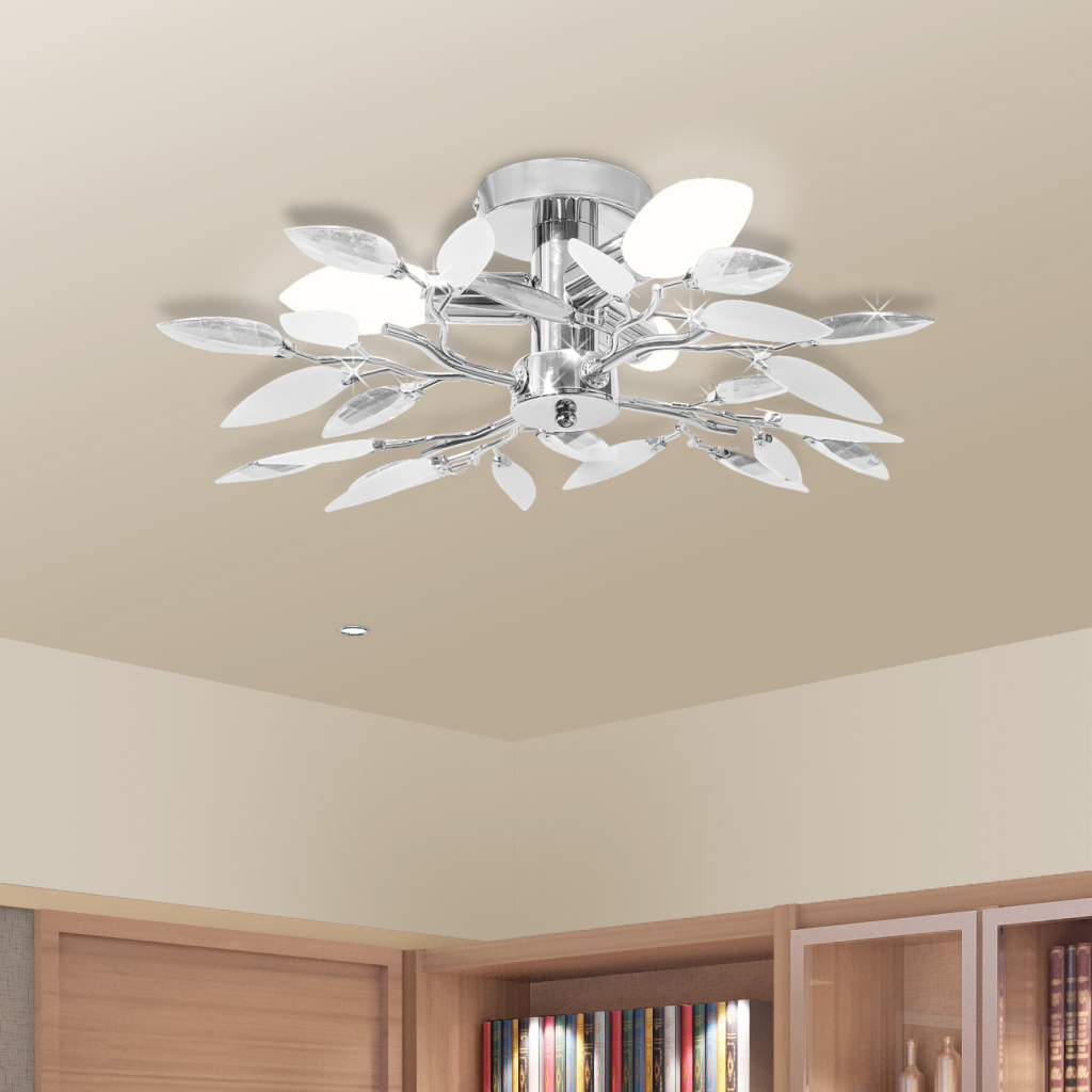 vidaXL Plafondlamp acryl kristal blaadjes 3 x E14 lampen (wit en transparant