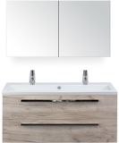 BES LED Seville Badmeubelset 120 cm - 2 Laden Craft Oak - Wastafel Djazz Enkel 2 Kraangaten met Spiegelkast