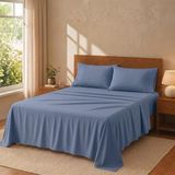 Degrees home Premium - beddengoedset 140 x 200 cm, 4-delig, laken 140 x 200 cm, hoeslaken 140 x 200 cm, 2 kussenslopen 70 x 50 cm, grijsblauw