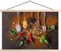 TextilePosters Poster - Schoolplaat - Lepels - Kruiden - Chilipeper - Specerijen - Zout - 150x100 cm - Blanke latten