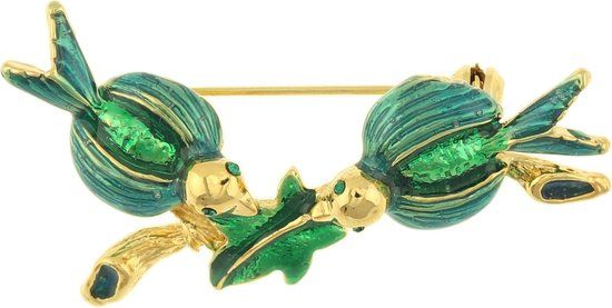 Behave® Broche vogels met blad groen 5 cm - Groen - Vrouwen