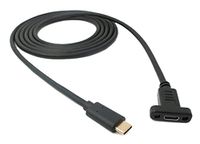 System-S USB 3.1 kabel 1,8 m type C stekker naar bus schroef adapter in zwart