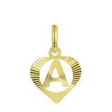 Lucardi Dames alfabet hanger hart - Letter A - 9 Karaat Geelgoud