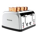 Taurus – Retro Broodrooster Vintage Four 1900W, 4 sleuven 135x35mm, 7 standen, 3 functies, Onafhankelijke bediening, RVS behuizing, Autocentrering, Kruimellades, Extra lift, Snoeropberging, Grijs