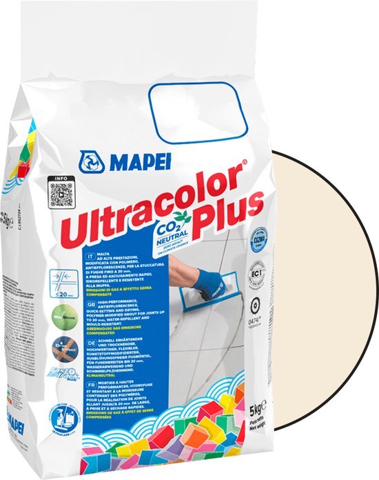 Mapei Ultracolor Plus Voegmortel - Waterafstotend &amp; Schimmelwerend - Kleur 130 Jasmijn - 5 kg