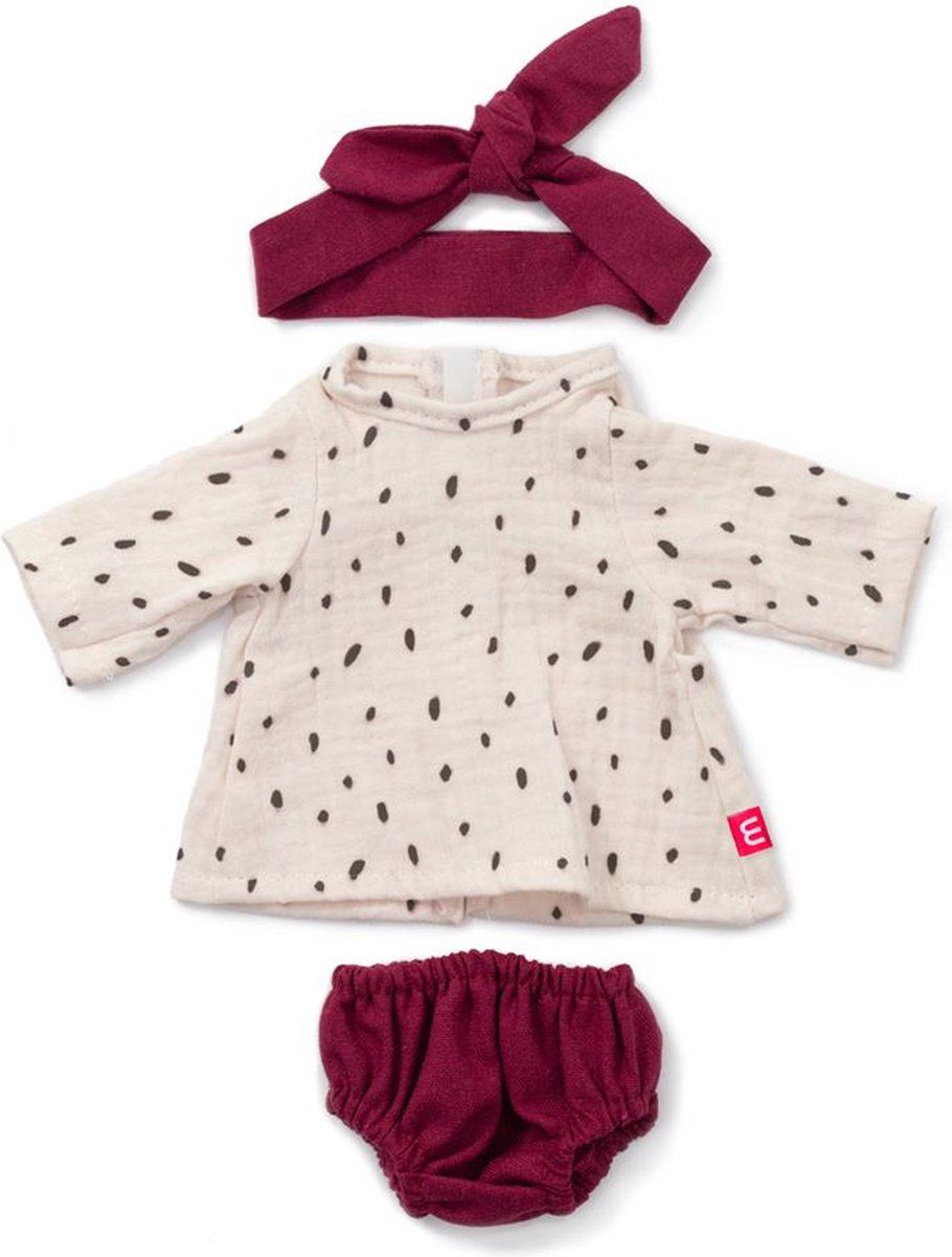 Miniland 3-delige kledingset bordeaux voor poppen 38 cm