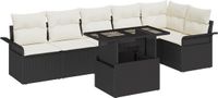 vidaXL Tuinbank Set 7-delig Zwart Polyrotan