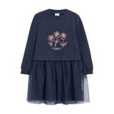 s.Oliver midi sweatjurk met tekst en glitters - donkerblauw