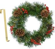 Decoris Couronne de Noël - décorée - 50 cm - plastique - incl. cintre de porte en laiton