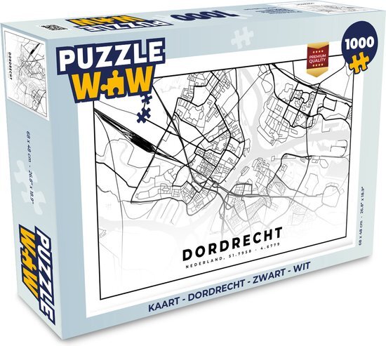 MuchoWow Puzzel Kaart - Dordrecht - Zwart - wit - Legpuzzel - Puzzel 1000 stukjes volwassenen