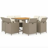 VidaXL 9-delige Tuinset met Kussens Poly Rattan Beige