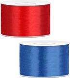 Merkloos Partydeco Sierlinten/cadeaulinten/satijnen linten - Set 2x stuks - rood en kobalt blauw - 38 mm x 25 meter