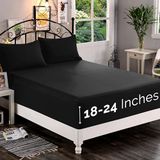 Elegant Comfort 1500 Premium kwaliteit hoeslaken, ultra-zacht, extra diepe zak van 46-61 cm voor dik matras, kreukbestendig met slimme opbergzakken, queensize, zwart