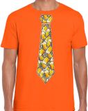 Bellatio Decorations Koningsdag verkleed t-shirt heren - stropdas met bierglazen - oranje S