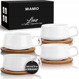 MIAMIO Sayano Deutschland GmbH Set van 4 Keramische Kopjes met Bamboe Schotels - 320ml